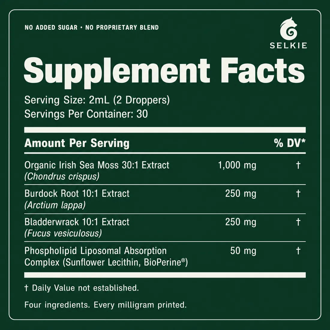 The Selkie supplement facts panel